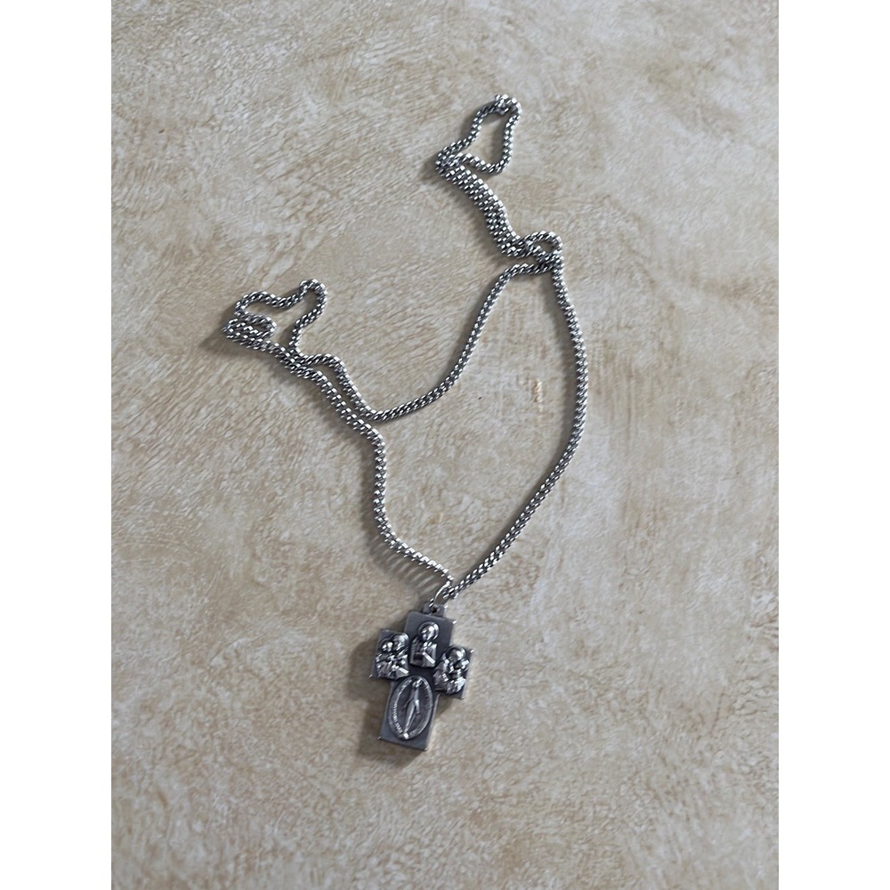 Silver‎ 4 Way Cross Catholic Medal on Chain